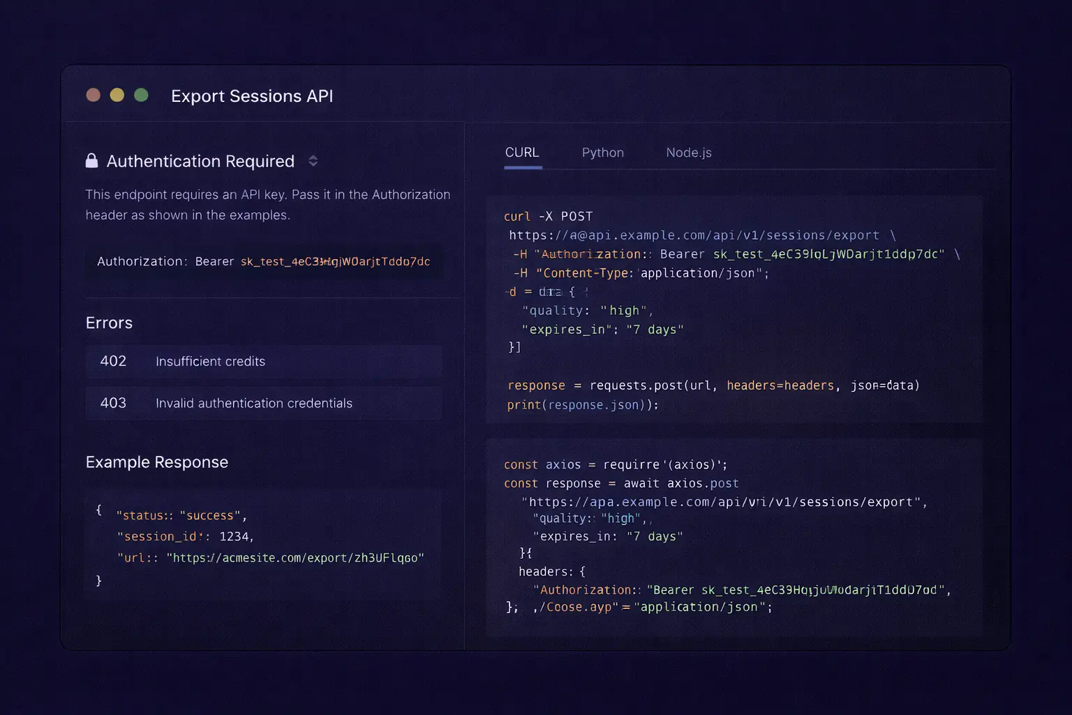 [img: horizontal illustration showing API endpoint documentation with code snippets, authentication flow, and response examples, developer documentation style]